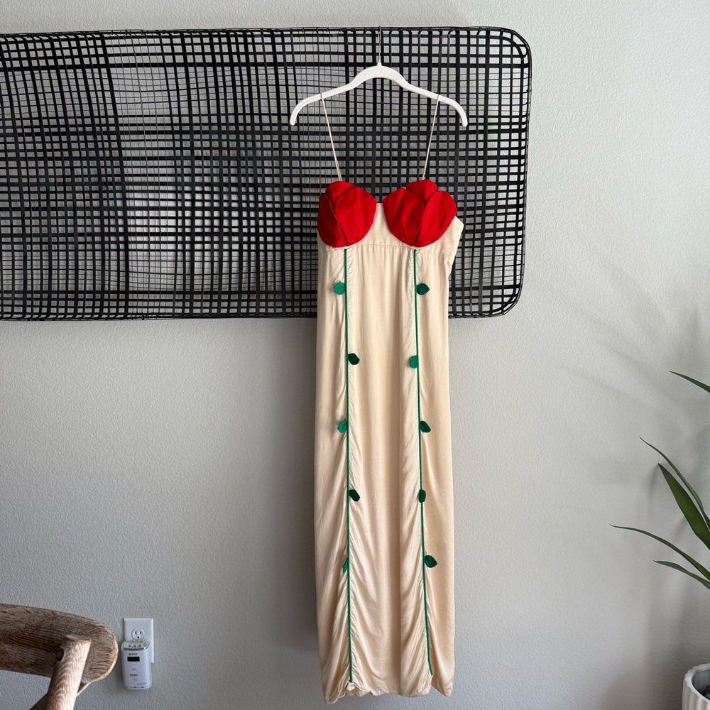 FARM Rio Cream Slip Dress with Red Bust and Green Accents - Picture 2 of 16